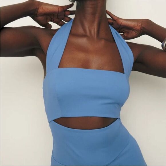 NWT Reformation Sonali Knit Dress in Sky Blue Sleeveless Midi Halter - Picture 7 of 14